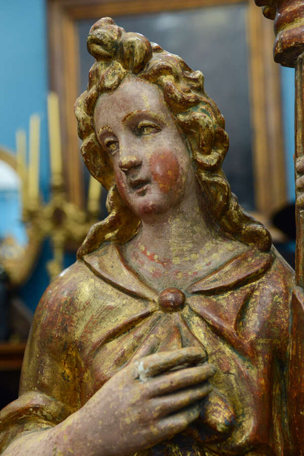 Coppia di statue in legno porta cero